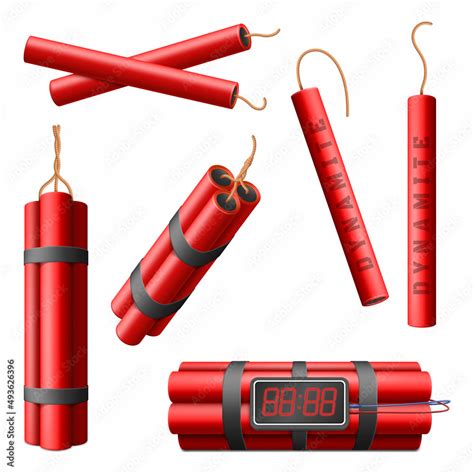 Realistic burning dynamite bomb sticks, 3d explosive red bomb with explosion timer. Dynamite ...