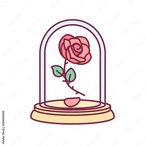 vector Beauty and Beast. Rose in glass dome, flask Stock Vector | Adobe Stock