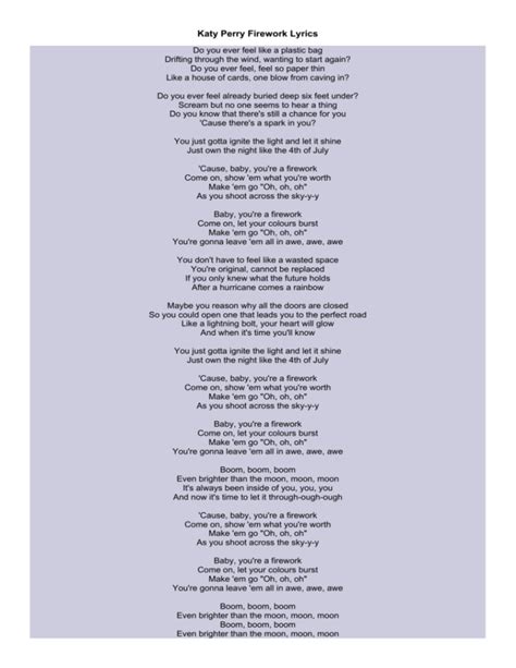 Katy Perry Firework Lyrics