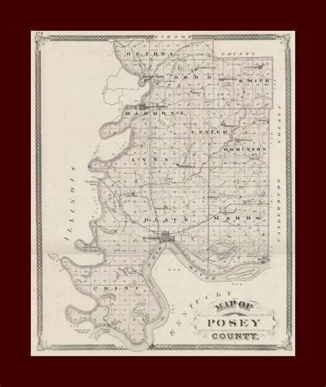 Posey County, Indiana, Cynthiana, Griffin, New Harmony, antique map, 1876 | Art prints for sale ...