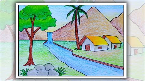 How to draw simple scenery for Beginners | Village scenery drawing - YouTube