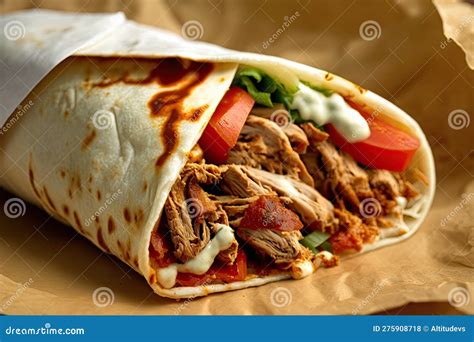 Close-up of Shawarma Sandwich, with Juicy Chicken and Tangy Sauce Visible Stock Illustration ...