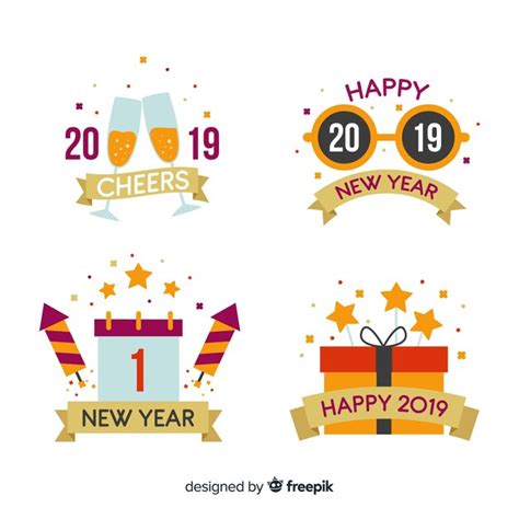 Colección de etiquetas de año nuevo 2019 | Vector Gratis