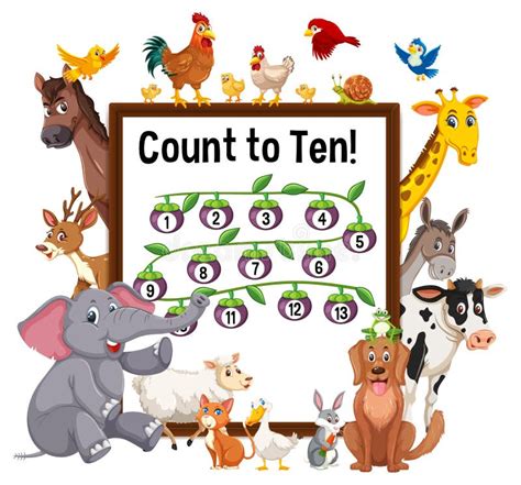 Count To Ten Board with Wild Animals Stock Vector - Illustration of font, clipart: 218110629