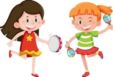 Two girls playing maracas and tambourine 8138155 Vector Art at Vecteezy