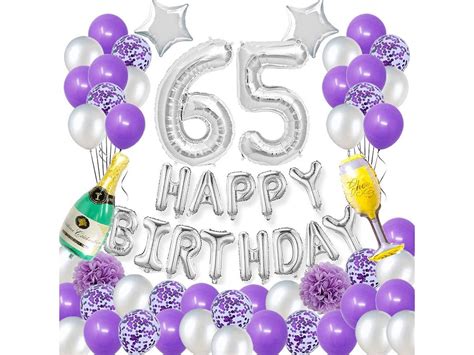 Happy 65TH Birthday Party Decorations Pack-purple Silver Theme | Etsy