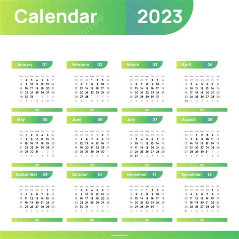 Green Gradient Calendar 2023 Template, Gradient Calendar, Calendar ...
