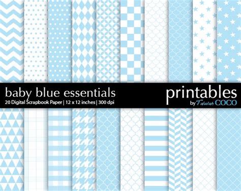 20 Digital Paper Basic Baby Blue Patterns. by PrintablesByTC