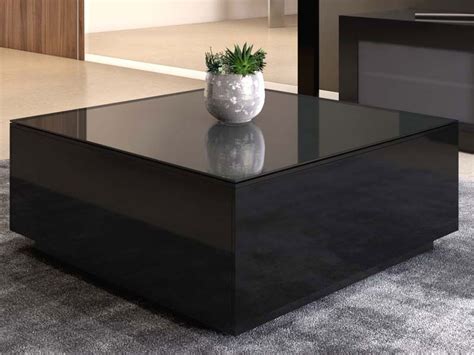 Black Gloss Square Coffee Table With Glass Top