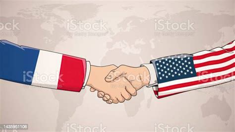 Cooperation Between France And Usa In Front Of World Map The Concept Of ...