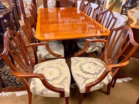 Baker Furniture Mahogany Dining Room Set Table and Ten Chairs at 1stDibs