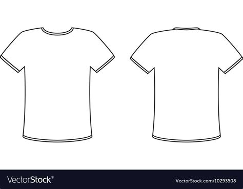 Blank t-shirt vector template. Simple white shirt with a black outline. Front and back view ...