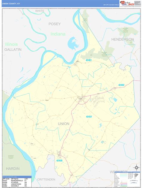 Union County, KY Zip Code Wall Map Basic Style by MarketMAPS - MapSales