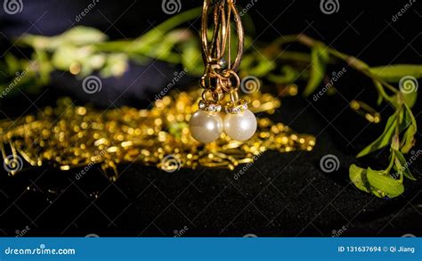 Set of Pearl Earrings. Background, Cute Stock Photo - Image of bokeh, delicate: 131637694