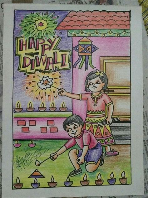 Pin on Diwali | Diwali drawing, Diwali painting, Oil pastel drawings easy