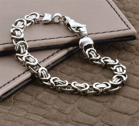 Men's Heavy Silver Chain Detail Bracelet By Hurleyburley man