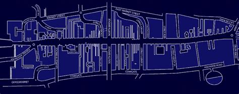 A map showing the various closes that branches off Royal Mile running horizontally through the ...