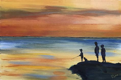 Sunset fishing - Acrylic painting | Figurative artwork, Painting ...