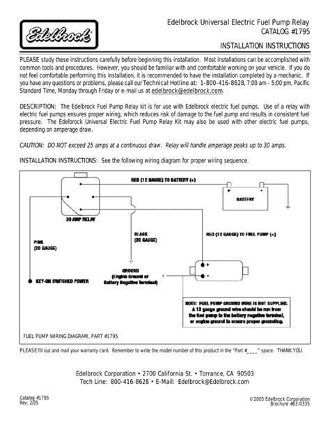 Edelbrock 1795 Fuel Pump Relay Installation Instructions