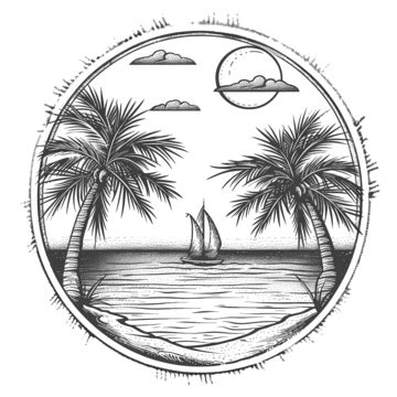 View Of Florida Keys In Mono Line Art Patch Badge Design Emblem Design T Shirt Design, Beach ...