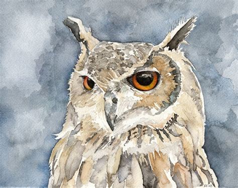 Great Horned Owl Painting Print From Original Watercolor Painting, the ...