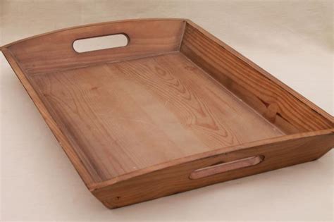 large wood serving tray w/ sturdy handles, vintage country pine wooden tray