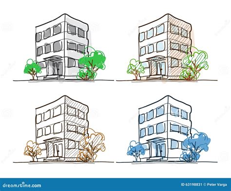 Cartoon Drawing Outline Vector Buildings Doodle Stock Vector - Image ...