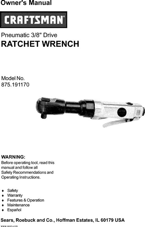 Craftsman 875191170 User Manual RATCHET WRENCH Manuals And Guides L0311300