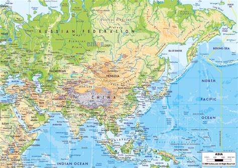 Large physical map of Asia with major roads and major cities | Asia ...