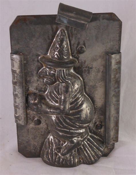 Super Rare Antique Halloween Witch Two Part Tin Chocolate Mold | Halloween chocolate molds ...