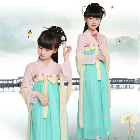 Children Princess Dress Satin Chinese Folk Costume Kids Hanfu Clothing ...