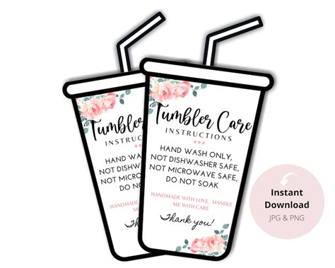 Tumbler Care Card READY TO PRINT Digital Files Printable Cup - Etsy