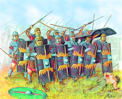 Imperial Roman legion in shield wall formation against Dacian warriors ...