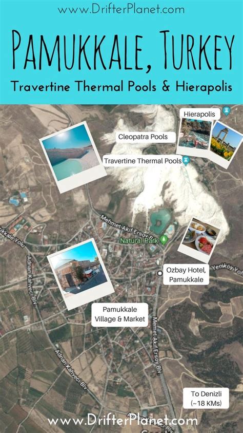 Pamukkale Map - with travertine thermal pools, Cleopatra Pools, Hierapolis and amphitheatre. Map ...