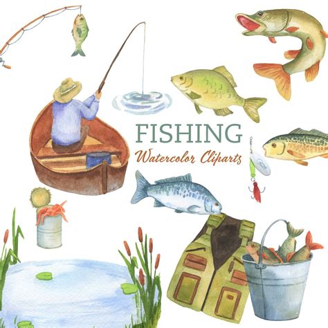 Fishing Watercolor Clipart River Fish Png Fisherman in boat - Inspire Uplift | Watercolor fish ...