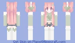 green heart girl with pink hair Minecraft Skin