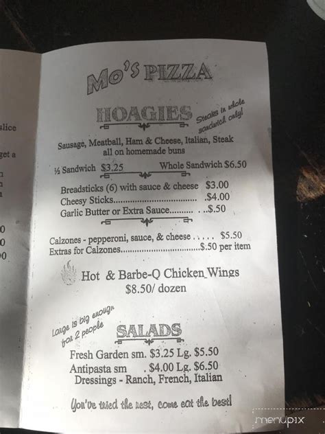 Online Menu of Mo's Pizza, Amsterdam, OH