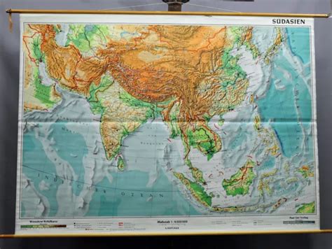 TRADITIONAL ROLLABLE WALL Chart Poster Geography Map South Asia Physical £145.80 - PicClick UK