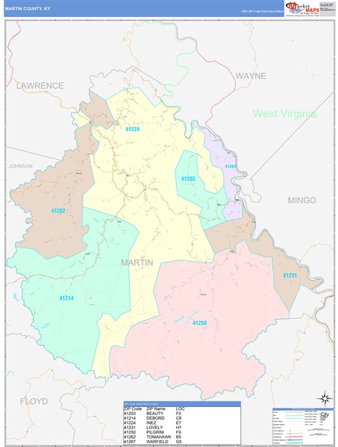 Martin County, KY Wall Map Color Cast Style by MarketMAPS - MapSales.com