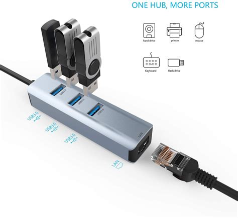 USB 3.0 to Ethernet Adapter,ABLEWE 3-Port USB 3.0 Hub with RJ45 10/100 ...