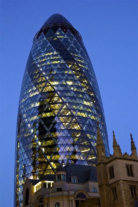 Gherkin in London at night editorial stock image. Image of building - 46604904