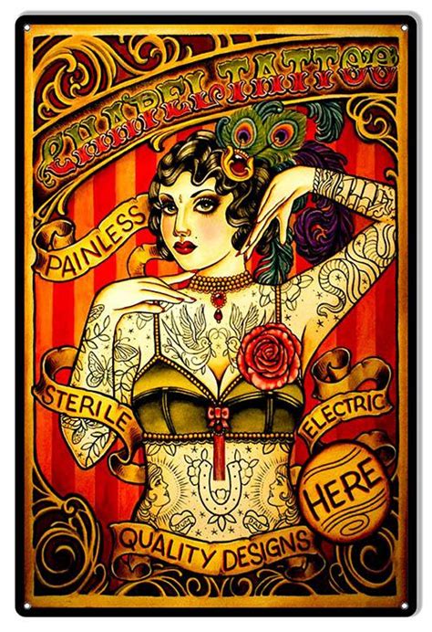 Chapel Tattoo Lady Reproduction Nostalgic Metal Sign 12x18 | Vintage circus posters, Circus art ...