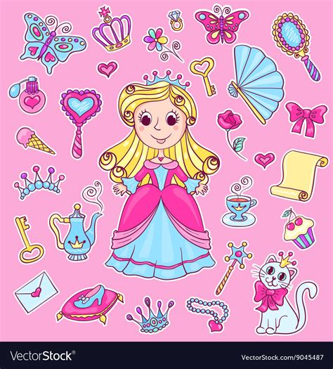 Cute princess sticker set Royalty Free Vector Image