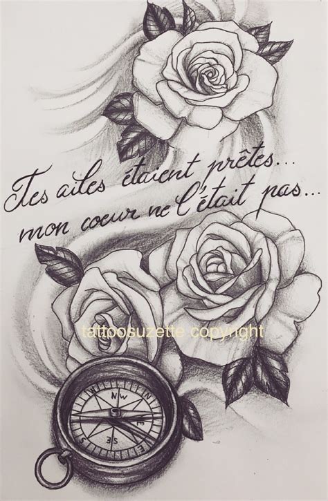 rose compass tattoo design