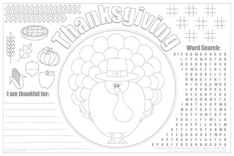 Thanksgiving Day Coloring Page Placemat