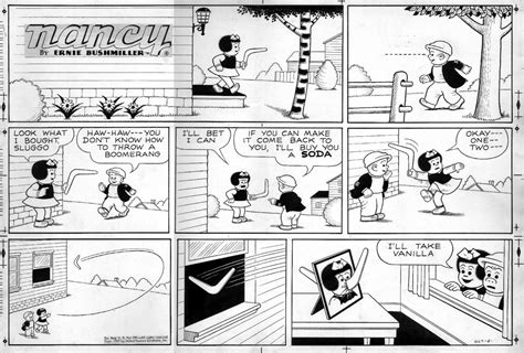 BUSHMILLER -Nancy Sunday 10/7 1957, Nancy and Sluggo, boomerong, in ...