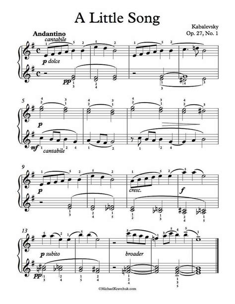 Free Piano Sheet Music - A Little Song Op. 27 No. 1 - Kabalevsky. Enjoy! | Piano sheet music ...