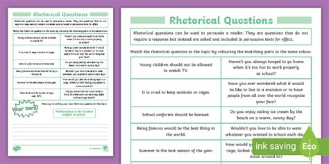 Rhetorical Questions Matching Worksheet (teacher made)