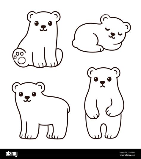 Cute cartoon bear cubs line art drawing set. Black and white outline ...