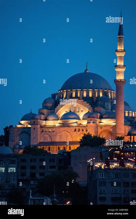 Istanbul: night skyline of the city with view of the illuminated ...